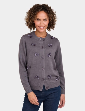 Bow Trim Cardigan Burgundy