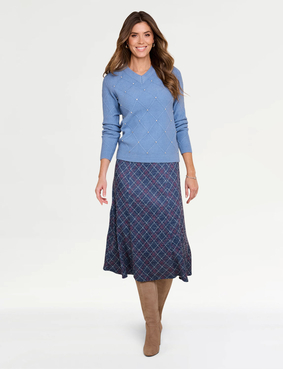 Diamante Trim V Neck Jumper Dusky Blue