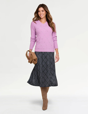 Diamante Trim V Neck Jumper Dusky Blue