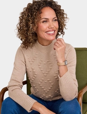 Bobble Heart Turtle Neck Jumper Natural