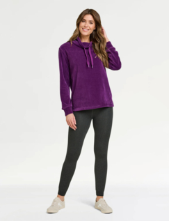 Funnel Neck Velour Top - Plum