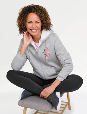Fleece Lined Embroidered Hoodie Grey Marl