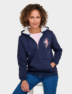 Fleece Lined Embroidered Hoodie Grey Marl