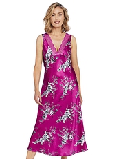 Luxury Satin Print Nightdress Fuchsia