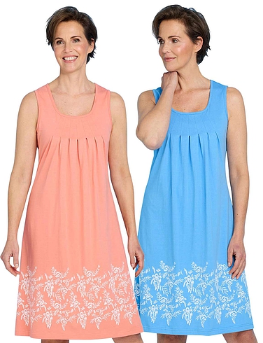 Pack of 2 Sleeveless Print Hem Nightdresses