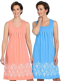 Pack of 2 Sleeveless Print Hem Nightdresses Blue & Coral