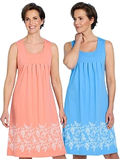 Pack of 2 Sleeveless Print Hem Nightdresses Blue & Coral