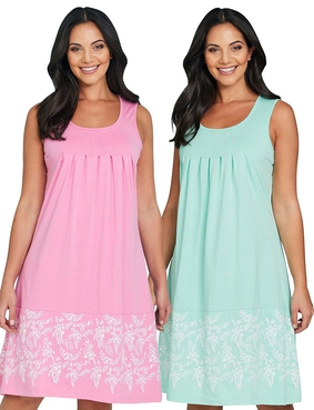 Pack of 2 Sleeveless Print Hem Nightdresses Blue & Coral