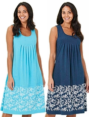 Pack of 2 Sleeveless Print Hem Nightdresses Blue And Coral