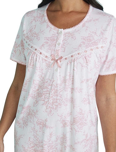 Broderie Lace Trim Floral Print Jersey Nightdress