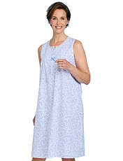 Swirl Leaf Print Sleeveless Nightdress Blue