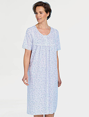 Swirl Leaf Print Short Sleeve Nightdress Blue