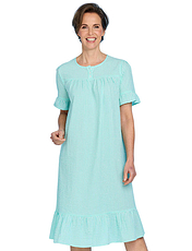 Seersucker Cotton Nightdress Aqua