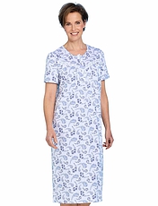 Broderie Lace Trim Print Jersey Nightdress Blue