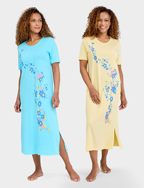 2 Pack Placement Print Nightdress Aqua & Pink