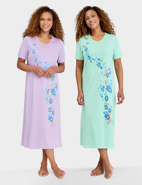 2 Pack Placement Print Nightdress Aqua & Pink