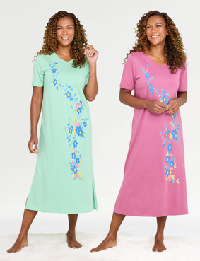 2 Pack Placement Print Nightdress Aqua & Pink
