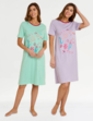 Pack of 2 Nightdresses Lavender & Green