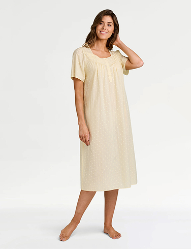 Marlon Cotton Dobby Pintuck Short Sleeve Nightdress