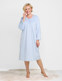 Thermal Fleece Print Nightdress Blue