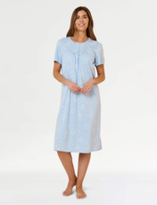 Cotton Jersey Print Nightdress with Picot Trim Aqua