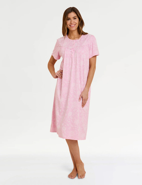Cotton Jersey Print Nightdress with Picot Trim Aqua