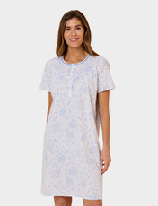 Slub Cotton Rik Rak Trim Print Nightdress BLUE