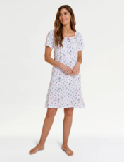 Cotton Jersey Print Nightdress with Broderie Trim Lilac
