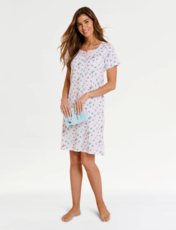 Cotton Jersey Print Nightdress with Broderie Trim Lilac