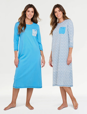 Pack of 2 Print and Plain Nightdresses Blue