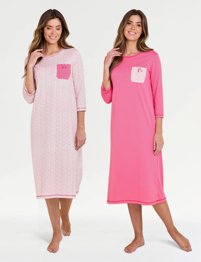 Pack of 2 Print and Plain Nightdresses Blue