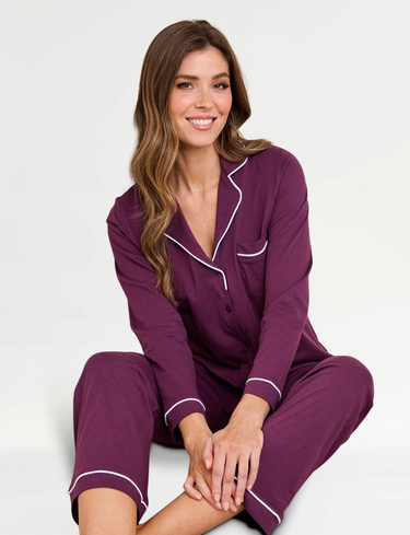 Plum Collar and Rever Jersey Pyjama