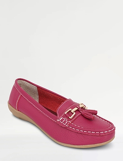 Nautical Wide Fit Leather Loafer - Fuchsia