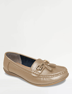 Nautical Wide Fit Leather Loafer - Gold