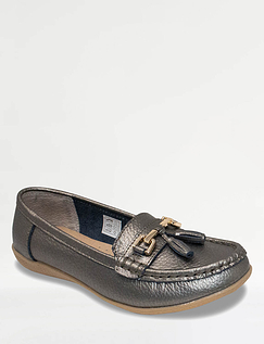 Nautical Wide Fit Leather Loafer - Gun Metal