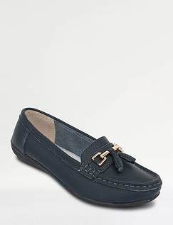 Nautical Wide Fit Leather Loafer - Navy