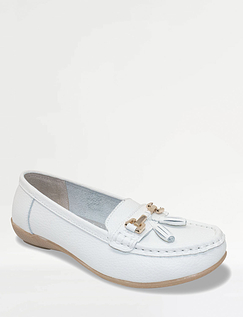 Nautical Wide Fit Leather Loafer - White
