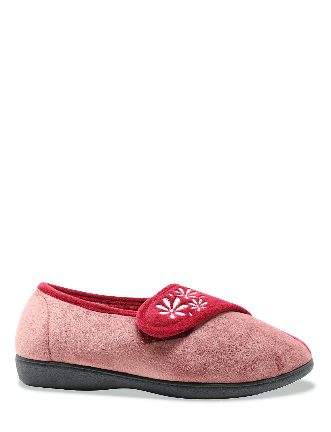 Ladies Touch And Close Embroidered Slipper Chums