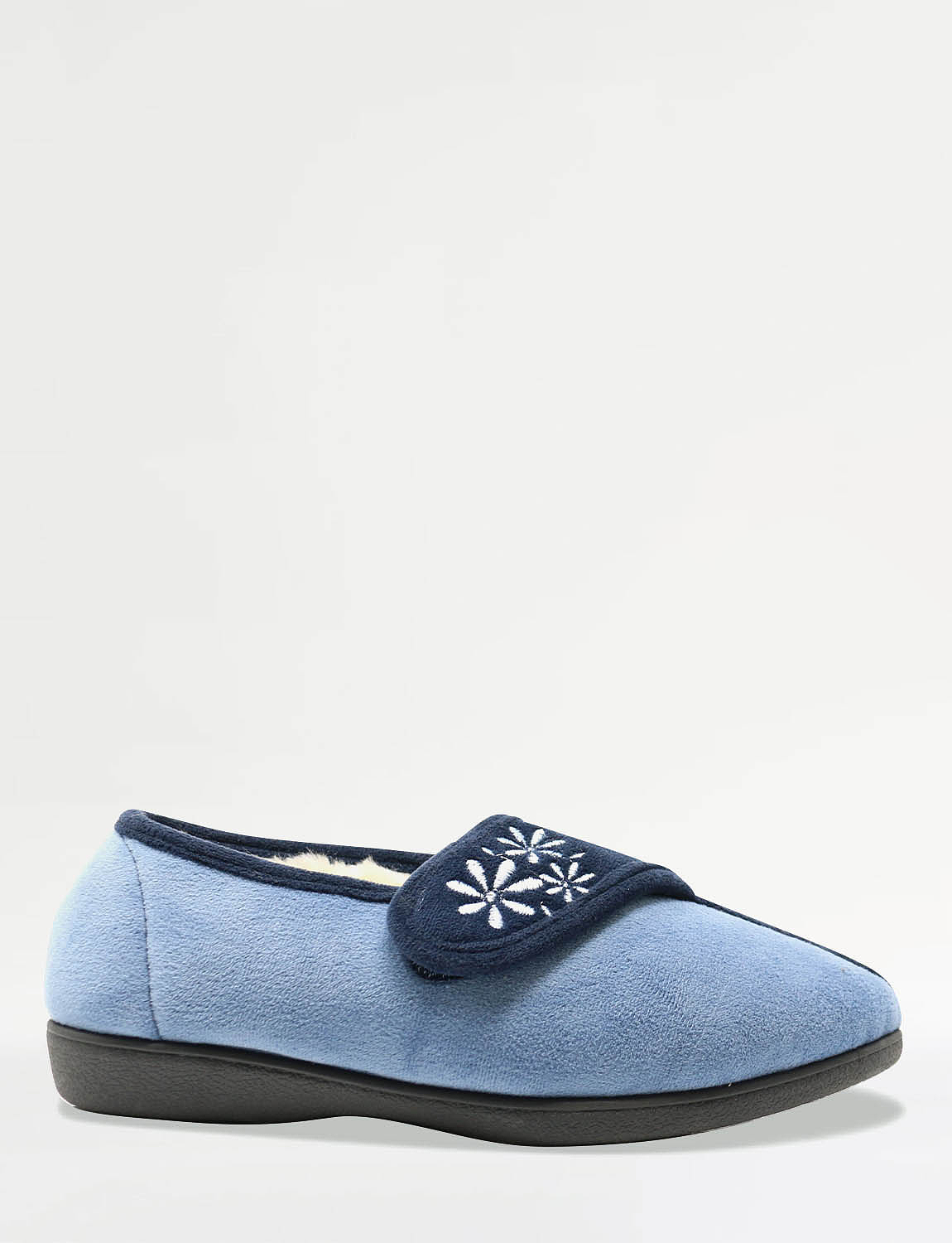 Ladies Touch And Close Embroidered Slipper Chums