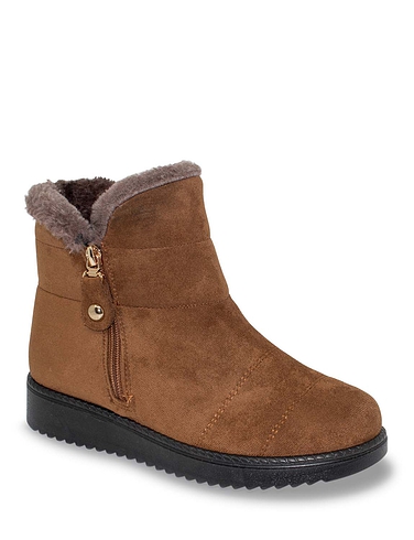 Wide Fit Mock Suede Faux Fur Lined Boot