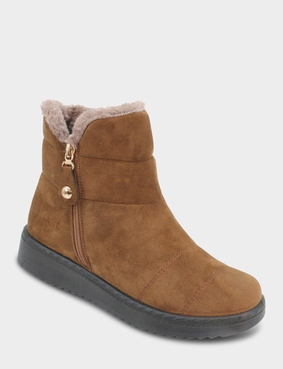 Wide Fit Mock Suede Faux Fur Lined Boot Black