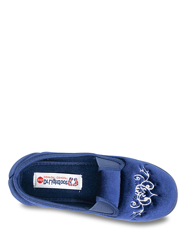 Dr Lightfoot Wide Fit Embroidered Velour Slipper | Chums