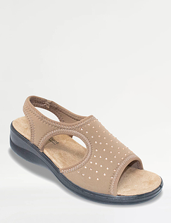 Stretch Fabric Diamante Trim Sandals - Camel