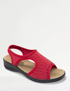 Stretch Fabric Diamante Trim Sandals - Red