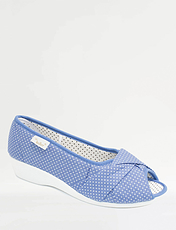 Dr Keller Peep Toe Wide Fit Canvas Print Shoe Blue