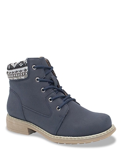 Ladies Wide Fit Knit Collar Lace Up Boot Navy