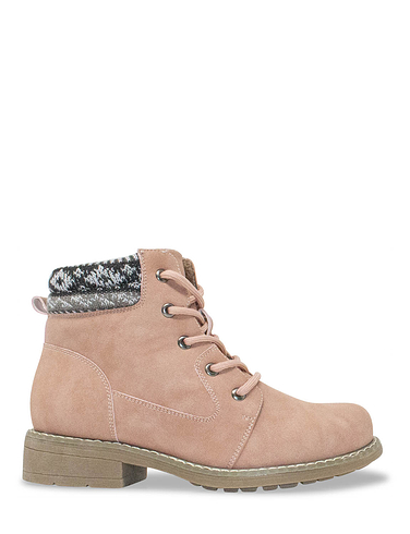 Ladies Wide Fit Knit Collar Lace Up Boot
