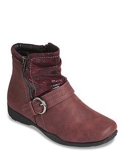 Dr Keller Wide Fit Thermal Lined Buckle Ankle Boot - Burgundy