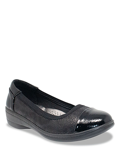Dr Lightfoot Wide E Fit Patent Trim Shoe Black