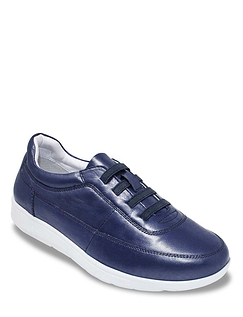 Leather Wide Fit Trainer Shoe Navy